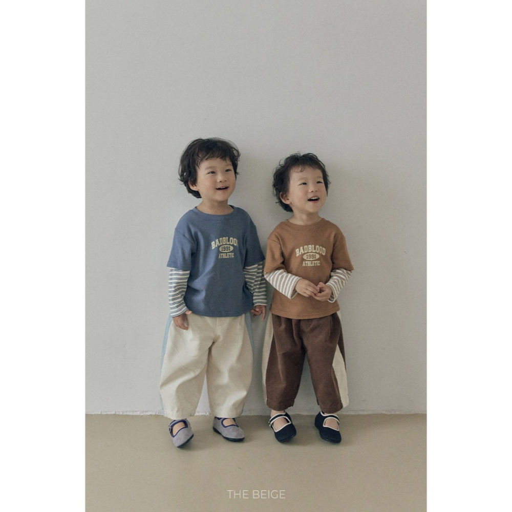 小韓舍✦正韓童裝-The beige-側條紋拼接燈芯絨長褲-細節圖5
