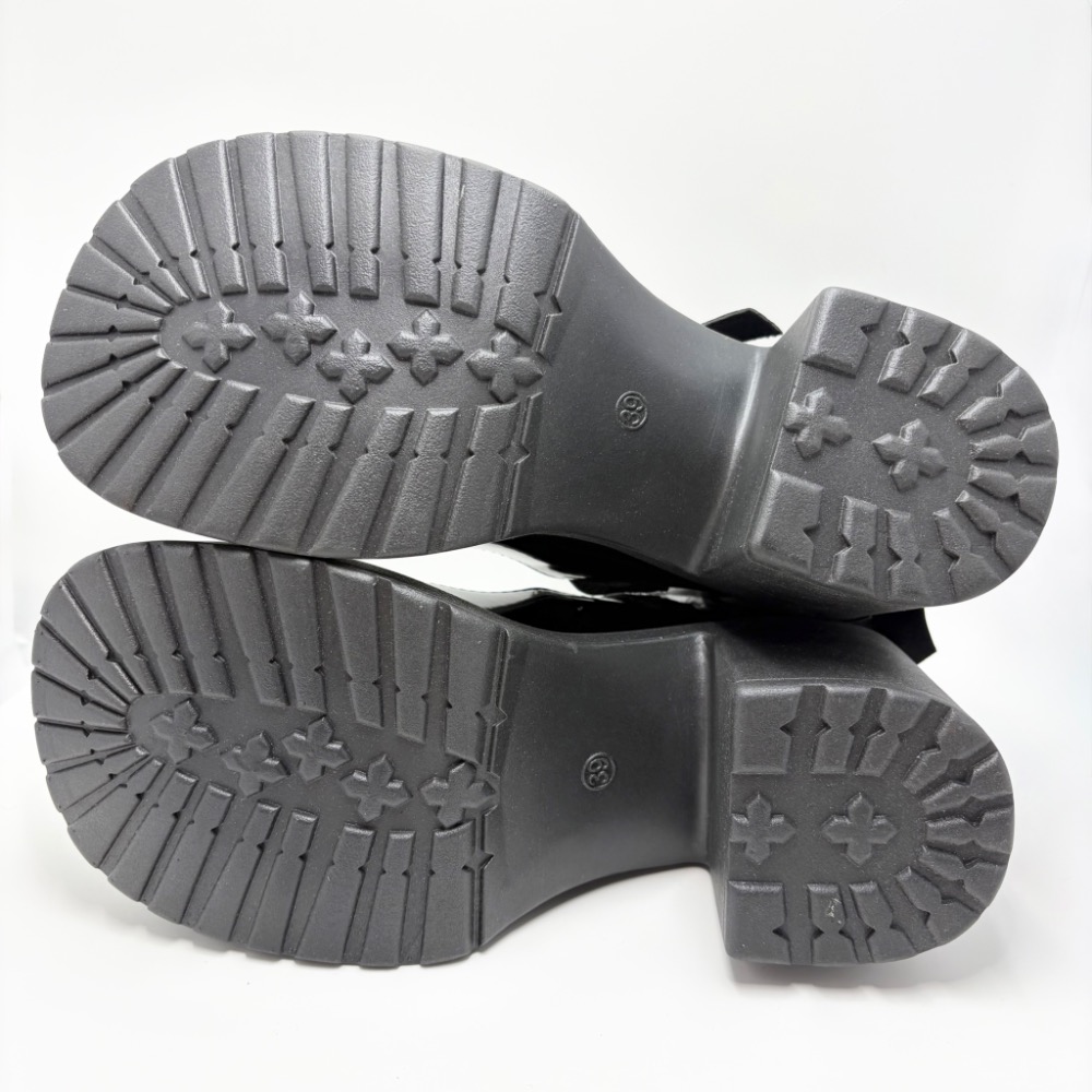 全新｜復古黑漆皮珍珠蝴蝶結瑪麗珍粗跟鞋 39/24.5｜防水台不累腳-細節圖8