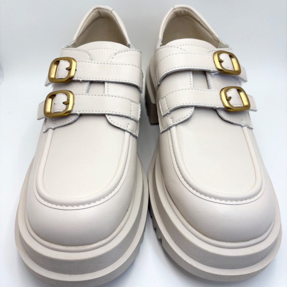 全新米白英倫風厚底粗跟真皮鞋｜6cm顯高不累腳｜39碼現貨-細節圖3