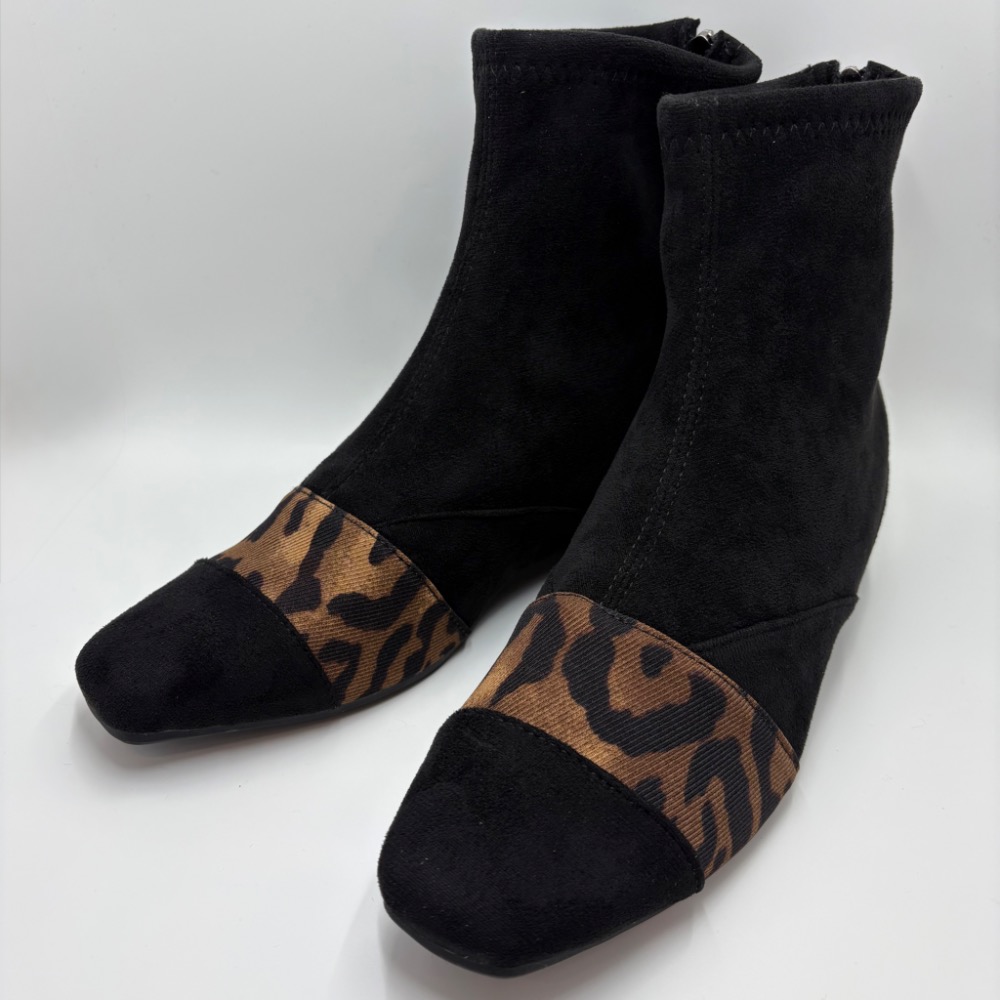 🔥【一穿就顯瘦】韓系方頭豹紋拼接內增高短靴｜低調性感系必收24.5適合-細節圖3