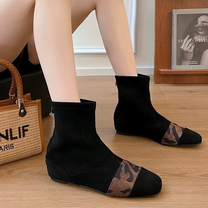 🔥【一穿就顯瘦】韓系方頭豹紋拼接內增高短靴｜低調性感系必收24.5適合-細節圖8