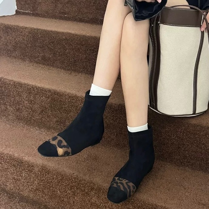 🔥【一穿就顯瘦】韓系方頭豹紋拼接內增高短靴｜低調性感系必收24.5適合-細節圖10