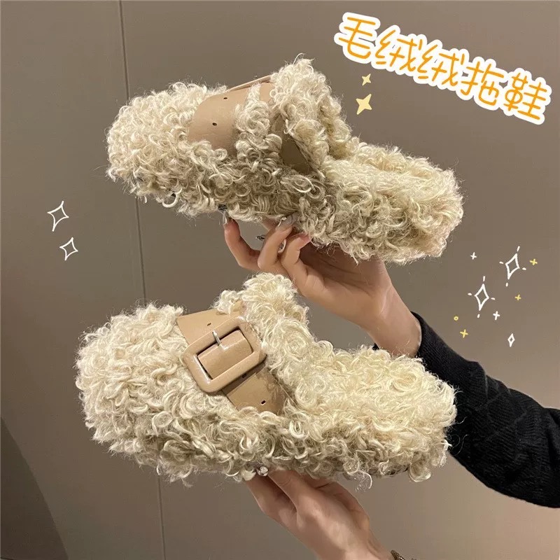 一穿就被誇可愛🤍 卡其色泰迪捲毛包頭拖｜外穿也時髦的療癒系平底鞋 39/24.5-細節圖2
