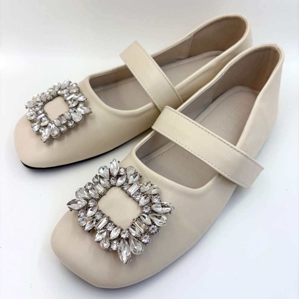 全新法式溫柔杏色水鑽瑪莉珍平底鞋｜氣質爆棚✨顯腳小｜24公分剛剛好-細節圖2