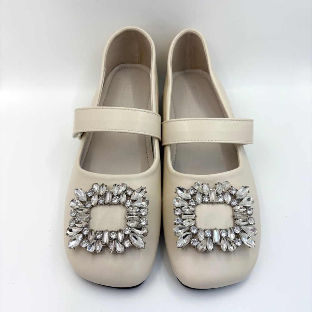 全新法式溫柔杏色水鑽瑪莉珍平底鞋｜氣質爆棚✨顯腳小｜24公分剛剛好-細節圖3