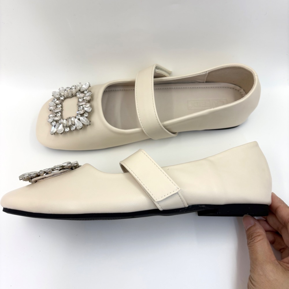 全新法式溫柔杏色水鑽瑪莉珍平底鞋｜氣質爆棚✨顯腳小｜24公分剛剛好-細節圖5