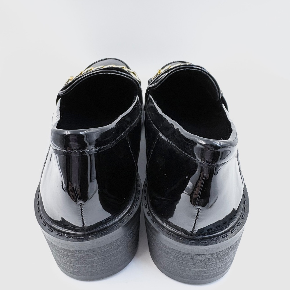 ✨全新黑色漆皮金鏈條樂福跟鞋｜一穿就有氣勢的通勤神鞋｜25cm✨-細節圖4