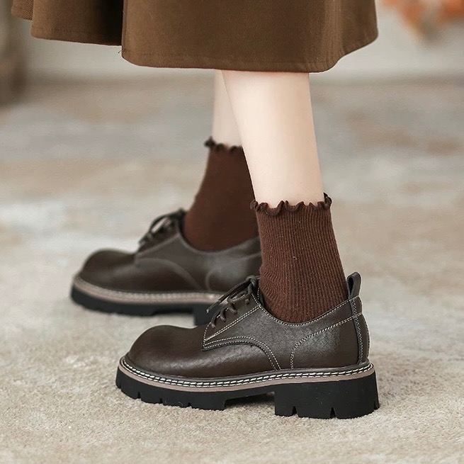 一穿就愛上｜復古棕色真皮厚底小皮鞋｜英倫感滿滿｜39/24.5-細節圖2