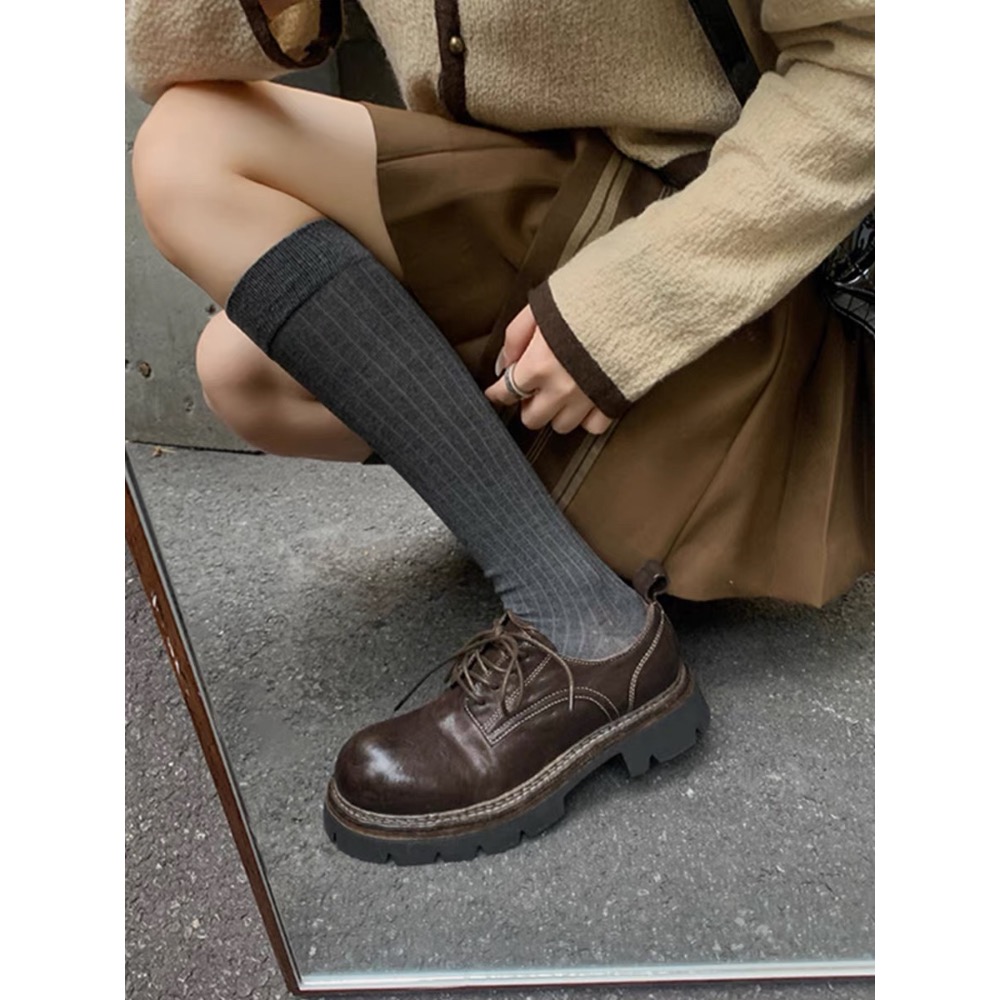 一穿就愛上｜復古棕色真皮厚底小皮鞋｜英倫感滿滿｜39/24.5-細節圖4