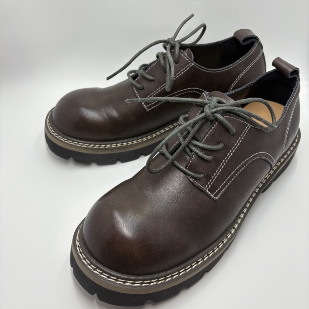 一穿就愛上｜復古棕色真皮厚底小皮鞋｜英倫感滿滿｜39/24.5-細節圖6