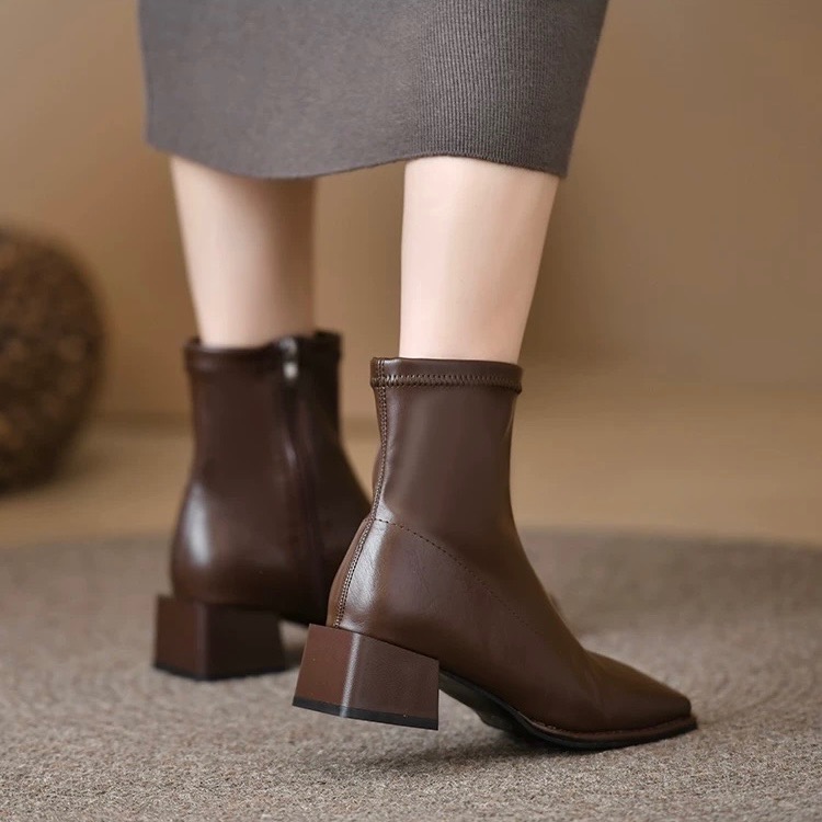 顯瘦爆款！質感棕色方頭加絨瘦瘦靴｜39/24.5-細節圖2