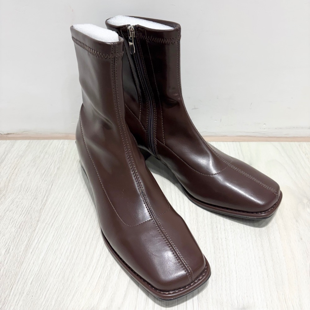 顯瘦爆款！質感棕色方頭加絨瘦瘦靴｜39/24.5-細節圖3