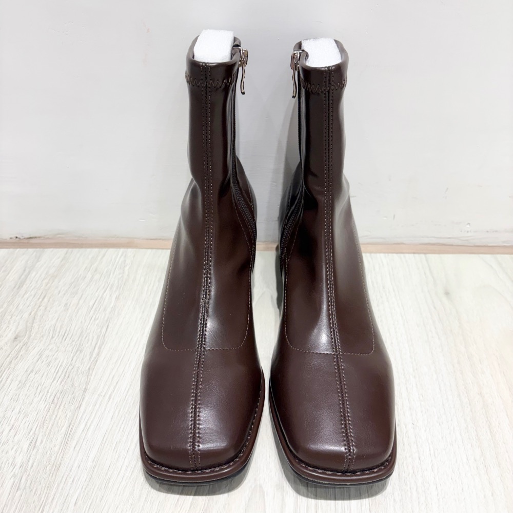 顯瘦爆款！質感棕色方頭加絨瘦瘦靴｜39/24.5-細節圖5