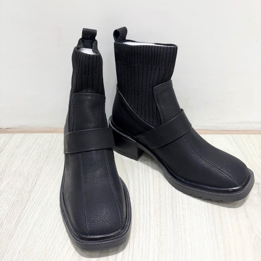全新質感黑真皮襪靴🖤顯瘦針織拼接設計｜一穿腿型直接變好看39/24.5-細節圖3