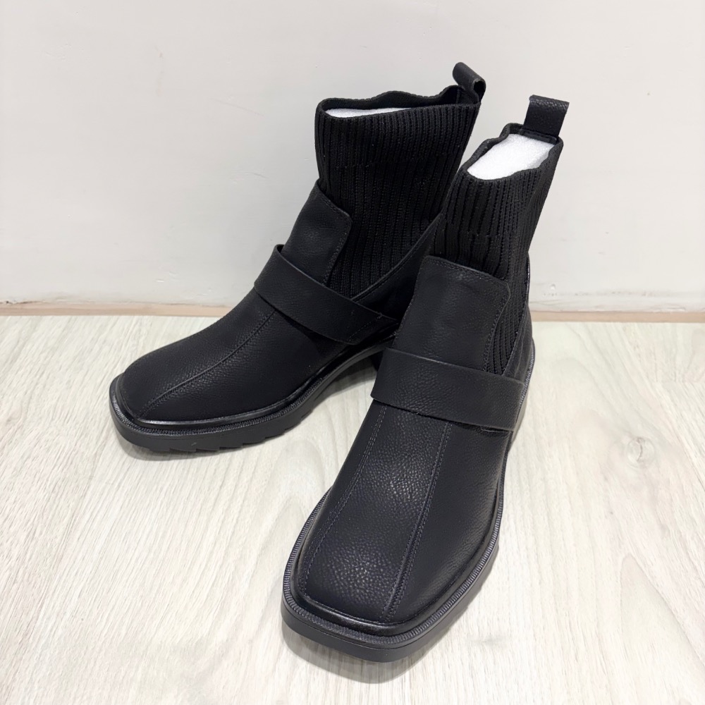 全新質感黑真皮襪靴🖤顯瘦針織拼接設計｜一穿腿型直接變好看39/24.5-細節圖4