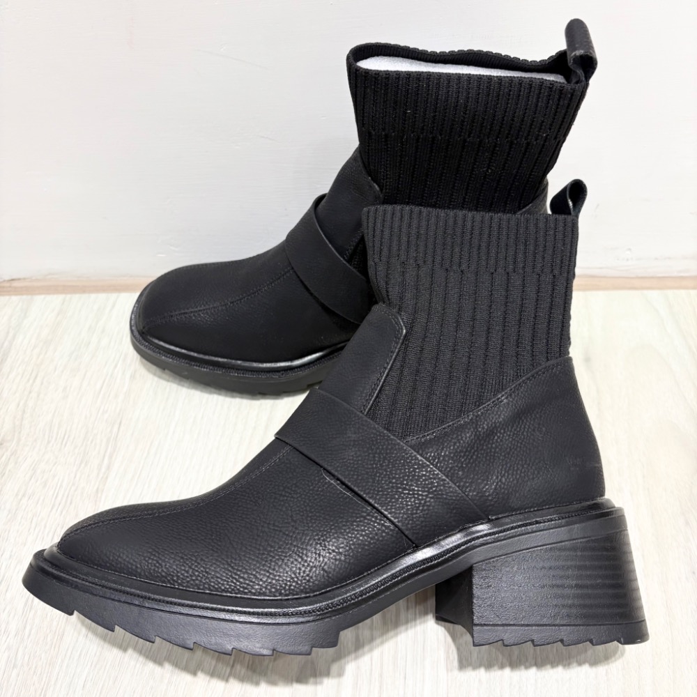 全新質感黑真皮襪靴🖤顯瘦針織拼接設計｜一穿腿型直接變好看39/24.5-細節圖7