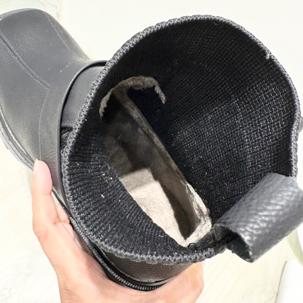 全新質感黑真皮襪靴🖤顯瘦針織拼接設計｜一穿腿型直接變好看39/24.5-細節圖9