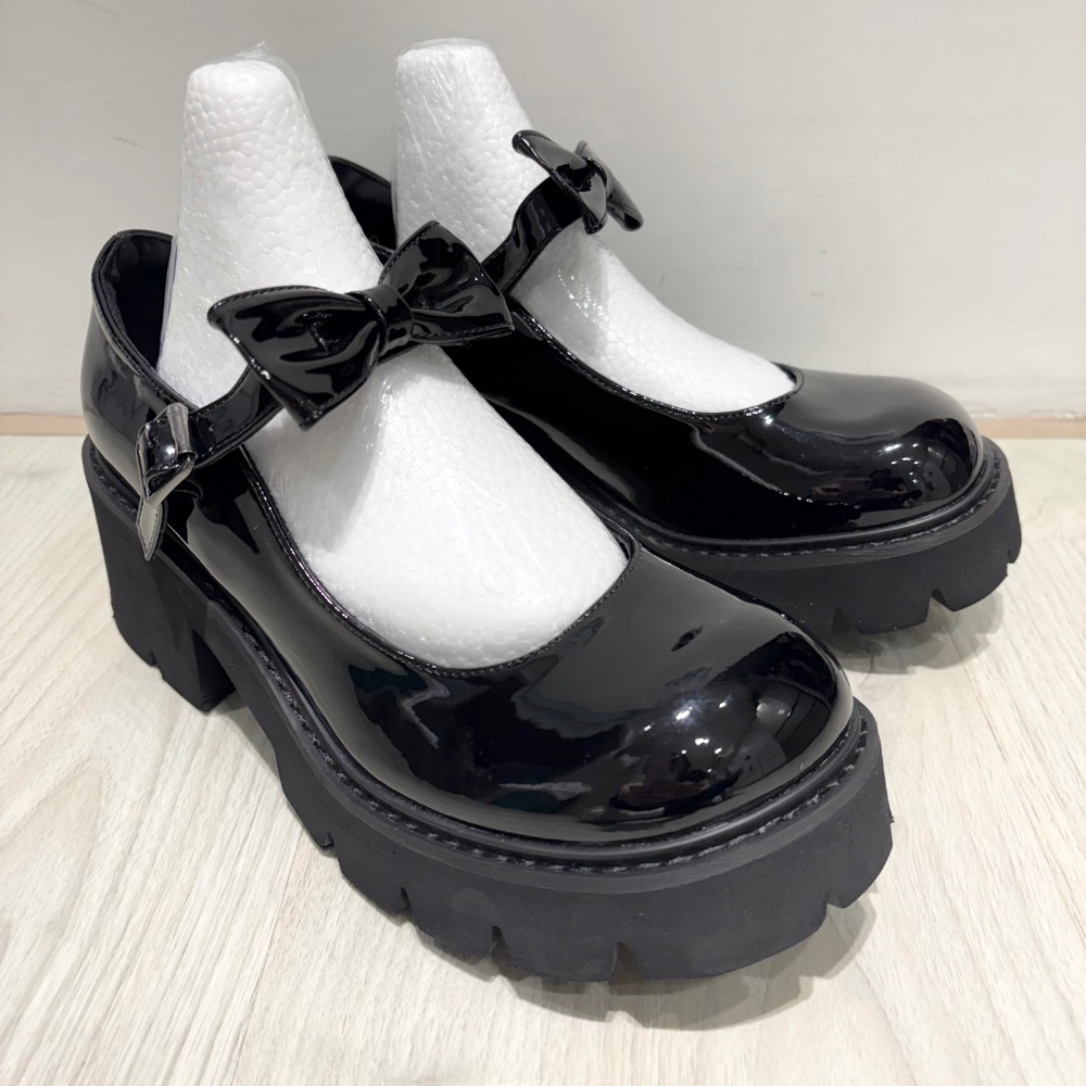 🖤甜酷女孩必收！一穿腿直接拉長✨全新現貨｜瑪莉珍學院風蝴蝶結厚底鬆糕鞋39/24.5-細節圖2