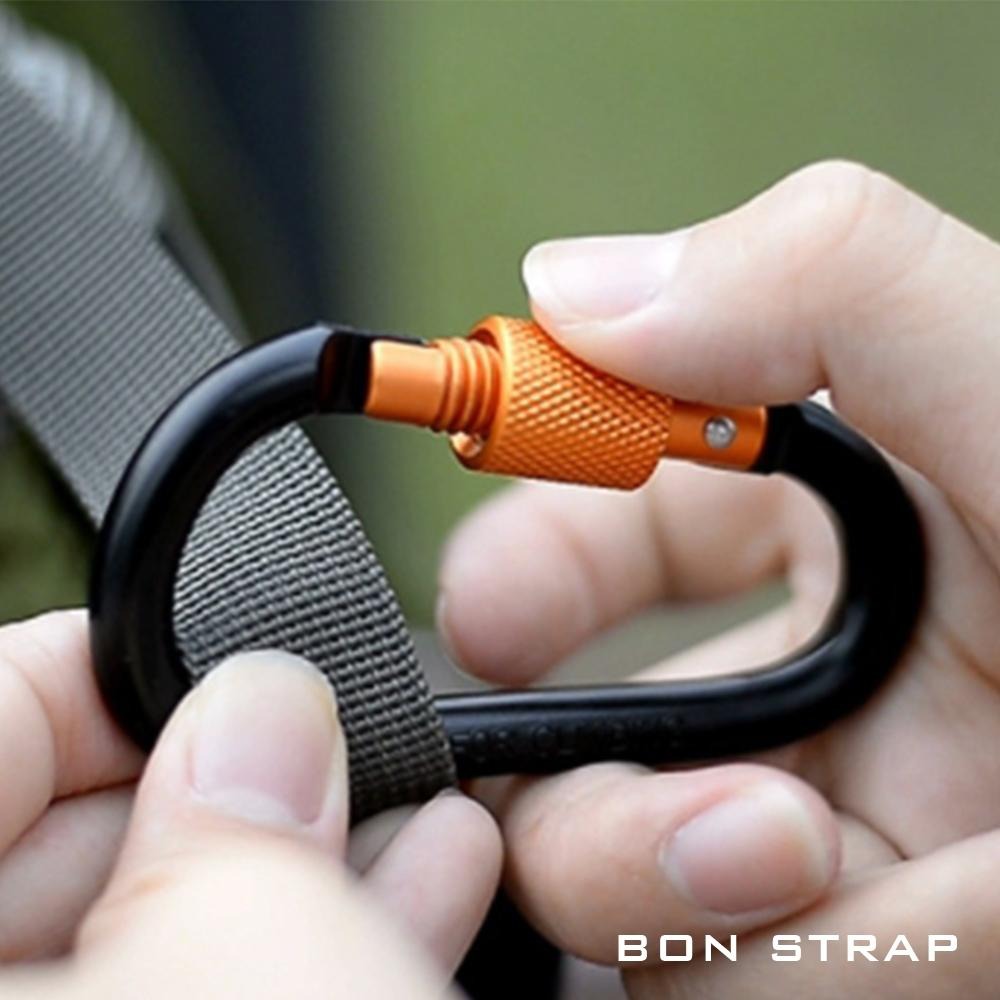 【綁固 Bon Strap】7.5cm D型鋁合金帶鎖登山扣 登山扣 水瓶扣 D型扣 掛扣 露營 吊環 安全扣 帶鎖D扣-細節圖2