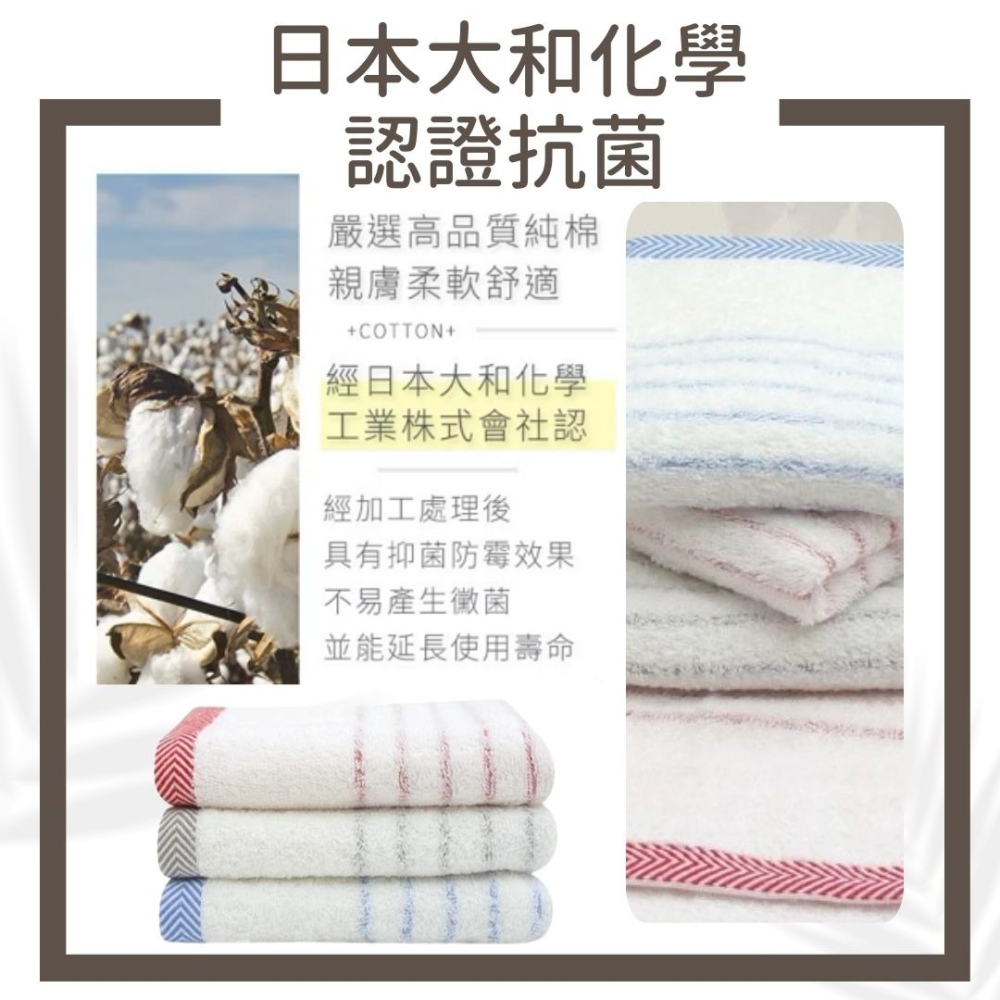 MORINO 台灣毛巾 抗菌毛巾 純棉毛巾 條紋毛巾 毛巾3入 不含螢光劑 無漂白劑《吾家好物》現貨-細節圖2