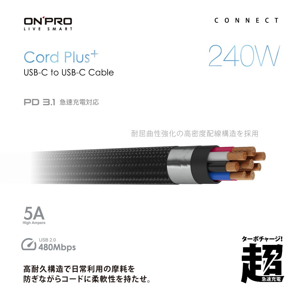 ONPRO Cord Plus 2M Type-C to Type-C PD240W 快充傳輸線【2M】-細節圖3