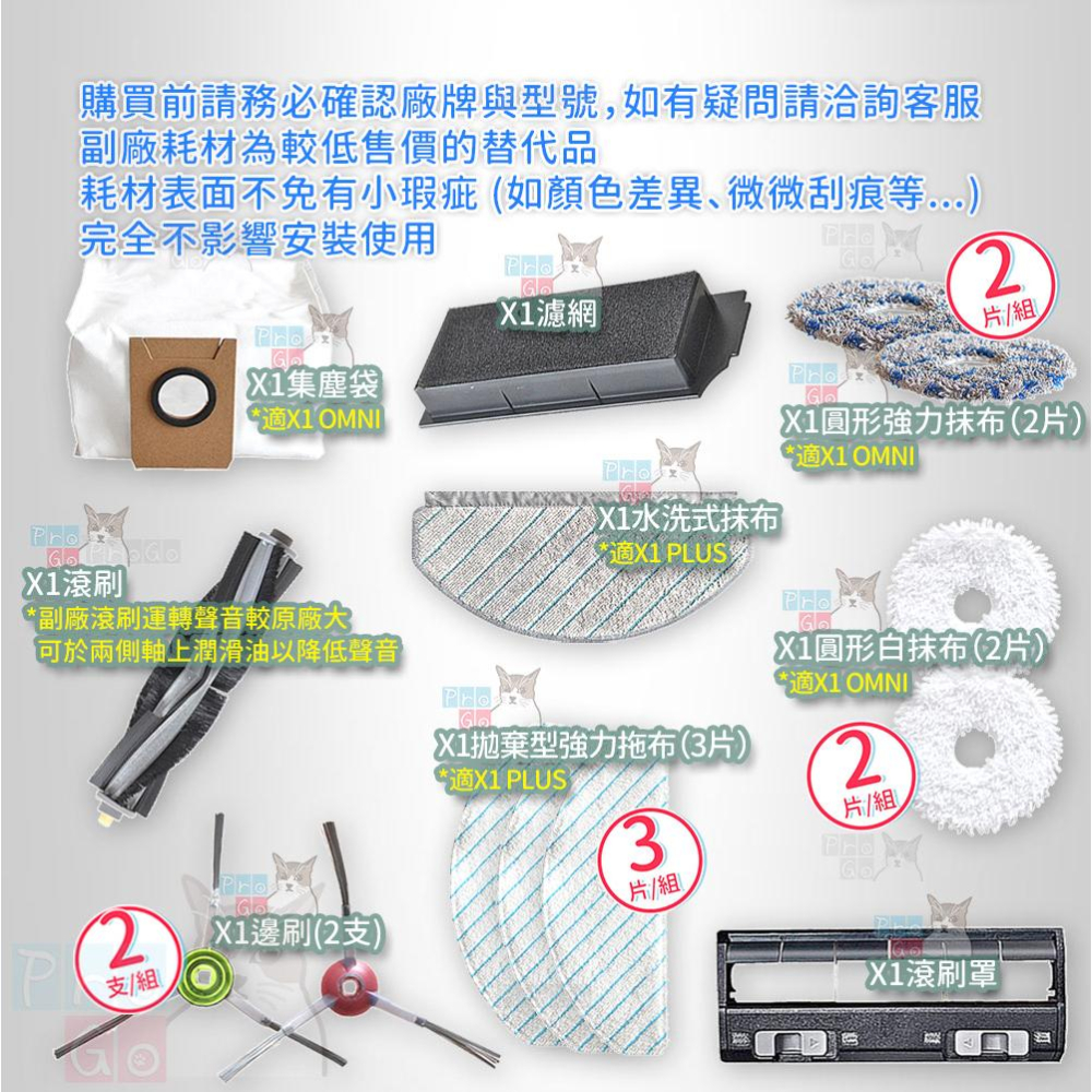 【ProGo】 ECOVACS 科沃斯 掃地機 X1 OMNI 邊刷 抹布 拖布 主刷 集塵袋 拖地 DEEBOT X1-細節圖3