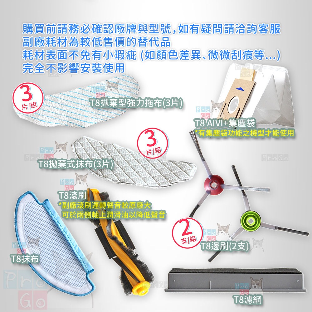 【ProGo】 ECOVACS 科沃斯 掃地機 T8 邊刷 抹布 濾網 主刷 副廠掃地吸地拖地機 T8 AIVI+-細節圖3