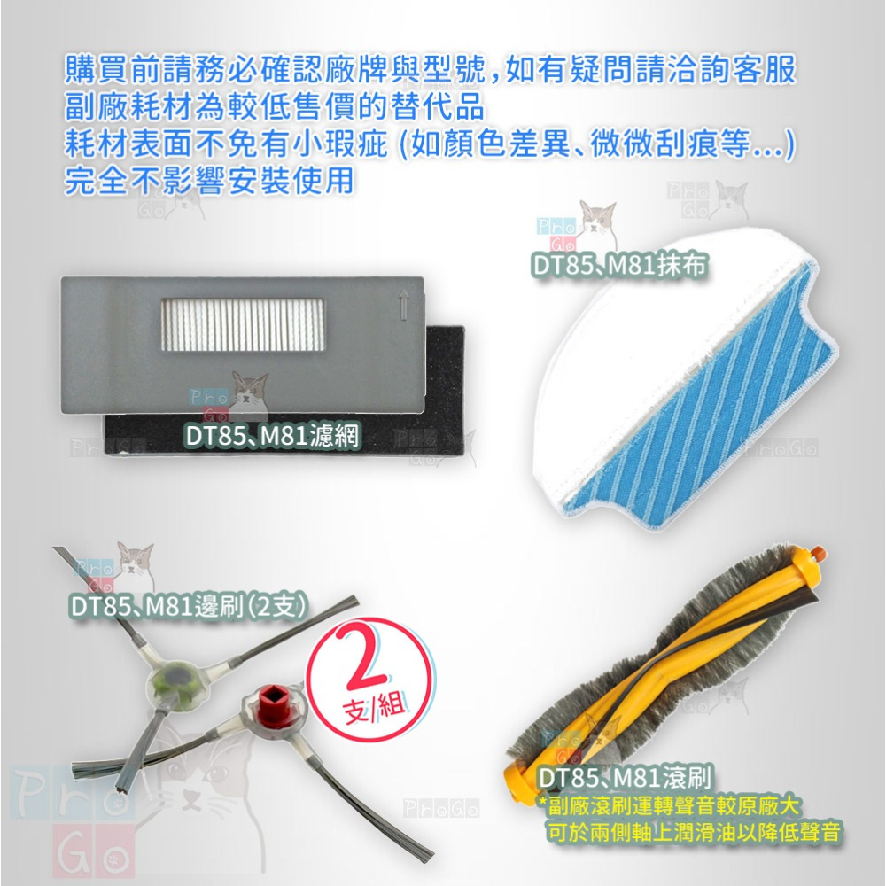 【ProGo】 ECOVACS 科沃斯 抹布 邊刷 濾網 副廠耗材掃地機 地寶朵朵 DT85 DT85G M81-細節圖3