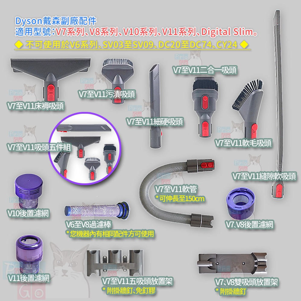 【ProGo】 dyson 戴森 V7 V8 V10 V11 吸頭 軟管 濾芯 濾網 吸頭放置架 床褥 牆角吸頭 大掃除-細節圖2