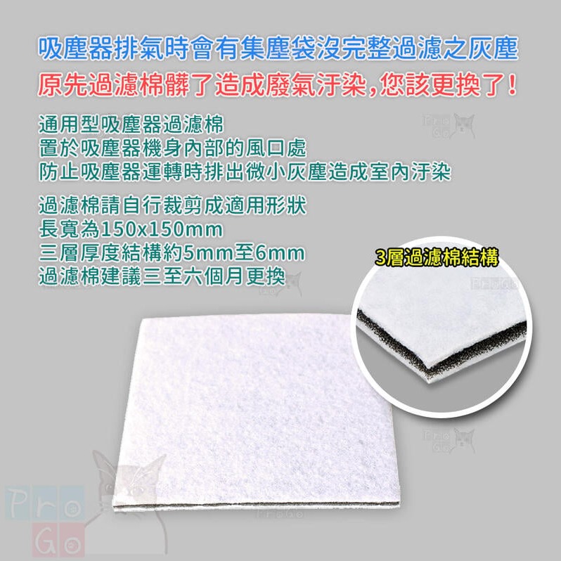 【ProGo】吸塵器通用三層過濾棉（150x150mm）濾芯濾心 空氣過濾 吸塵器海綿 日立cvam14 cvp6-細節圖2