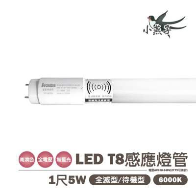 🚛【小燕子】 T8 LED 燈管 1尺 玻璃感應燈管 白光 全亮全滅/全亮微亮 感應範圍4公尺 恕不零售