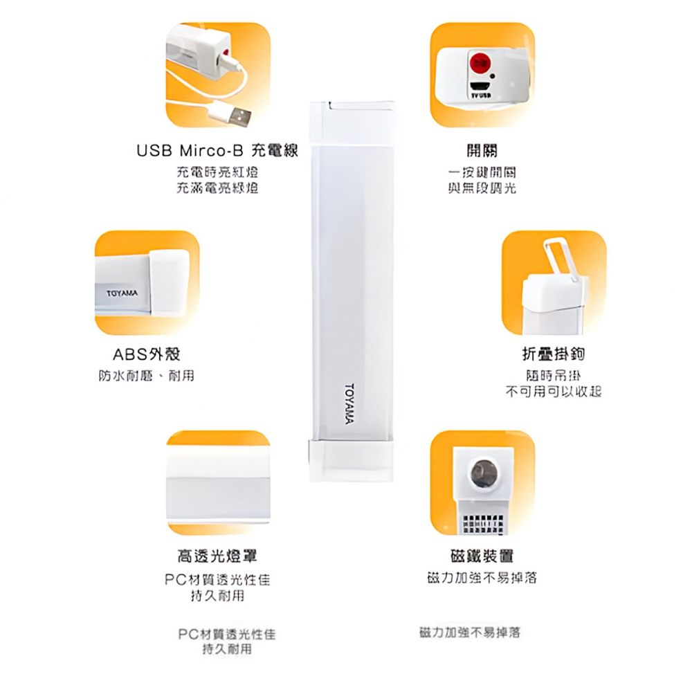 TOYAMA 特亞馬 USB充電可調光調色雙模式-長亮＋感應 LED 磁吸燈 32cm-細節圖5