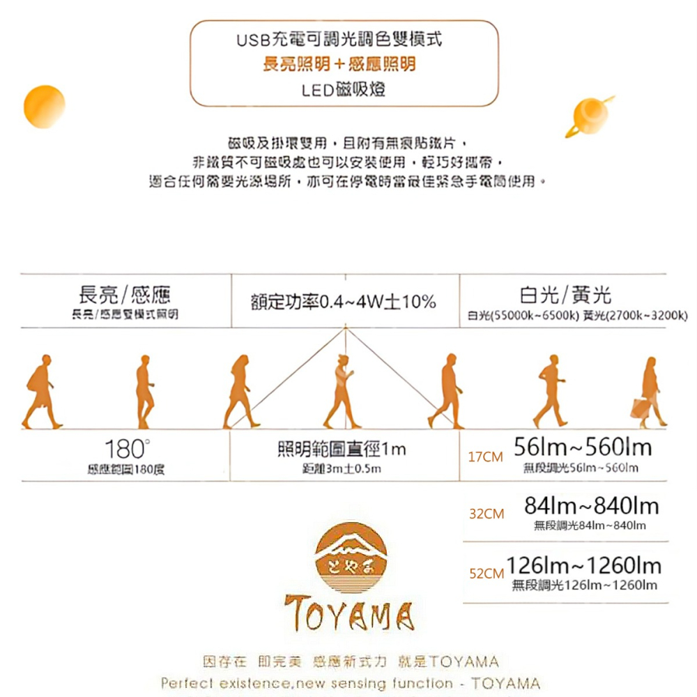 TOYAMA 特亞馬 USB充電可調光調色雙模式-長亮＋感應 LED 磁吸燈 32cm-細節圖10