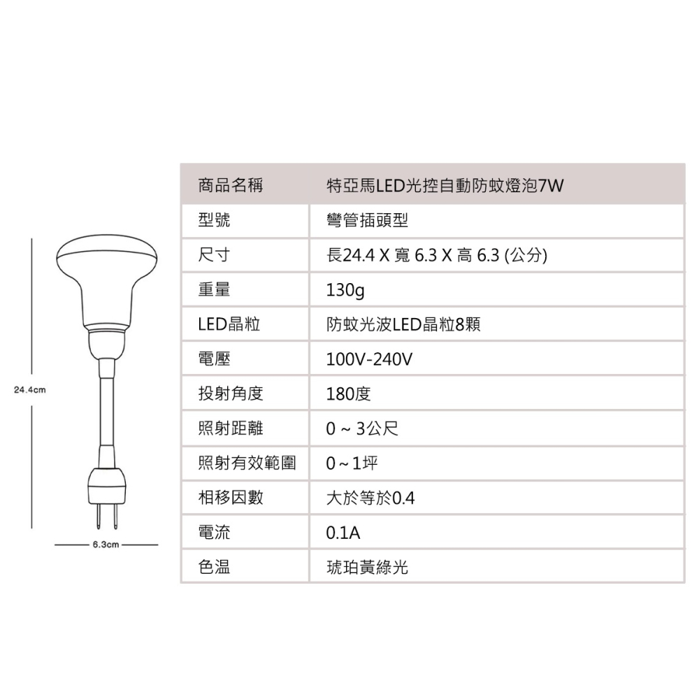 🚛〖TOYAMA特亞馬〗💡LED 7W 光控自動 防蚊燈泡-琥珀色(黃綠光) 全系列 驅蚊-細節圖9