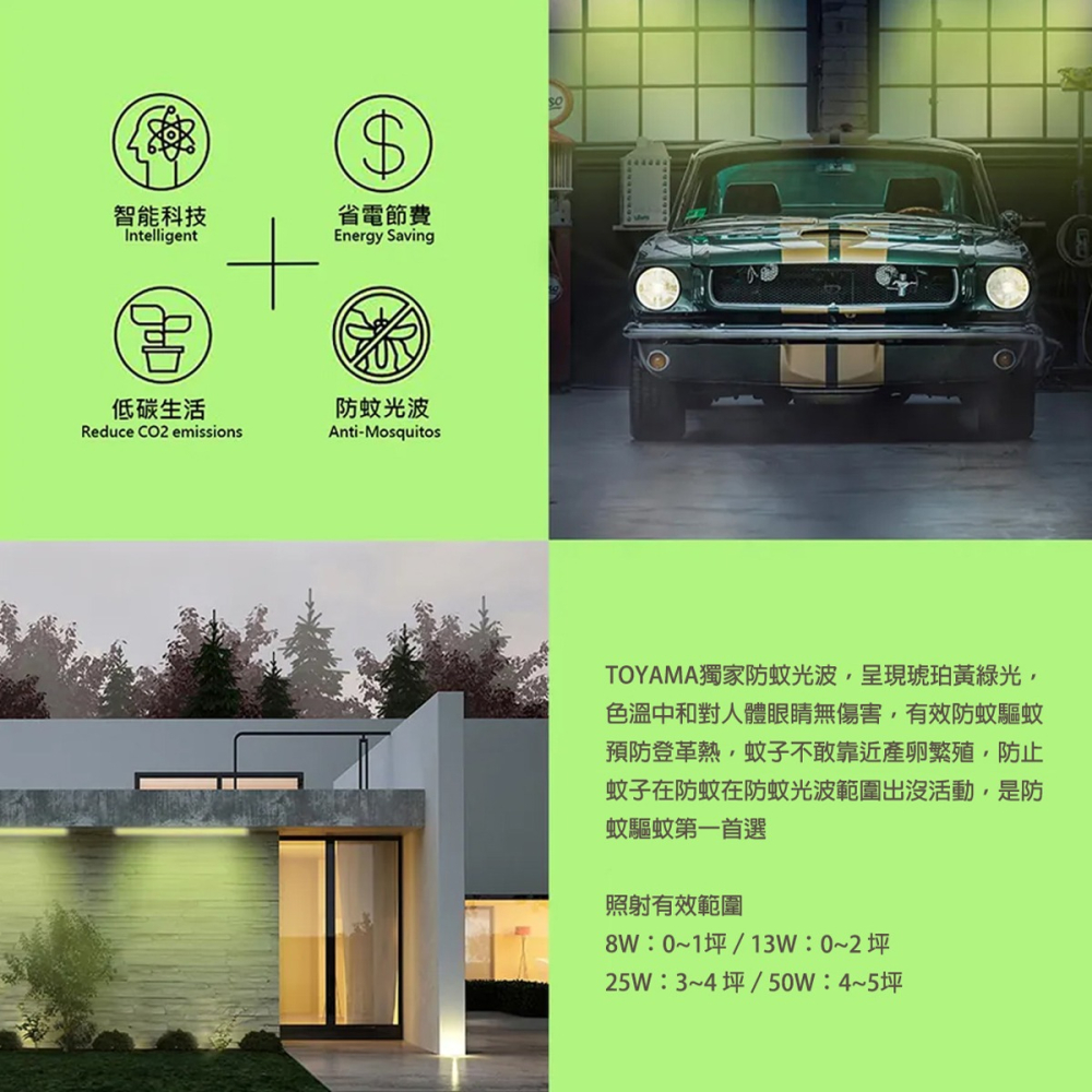 🚛〖TOYAMA特亞馬〗LED 非光控 防蚊燈泡 8W/13W/25W/50W-琥珀色(黃綠光) 驅蚊 等待期較長-細節圖2