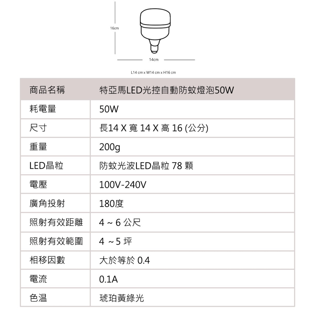 🚛〖TOYAMA特亞馬〗LED 非光控 防蚊燈泡 8W/13W/25W/50W-琥珀色(黃綠光) 驅蚊 等待期較長-細節圖9