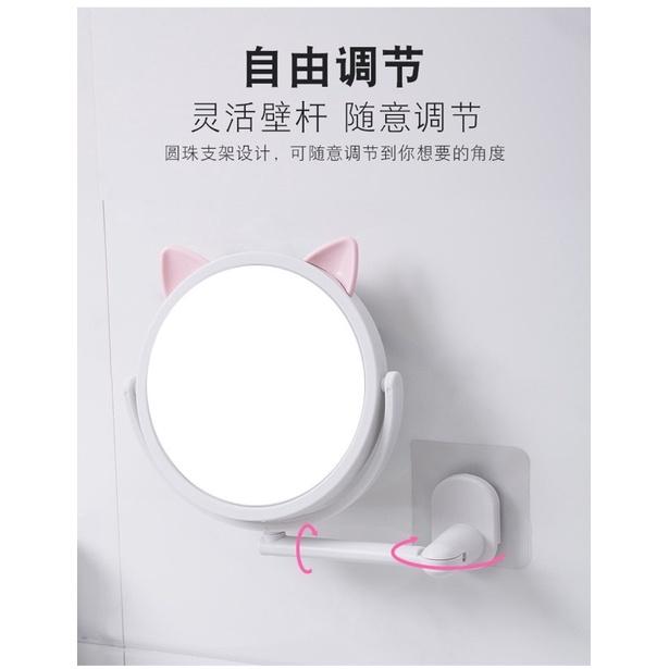[BJ商城］台灣現貨🇹🇼浴室折疊化妝鏡家用免打孔壁掛化妝鏡美容鏡子創意貓耳朵鏡子-細節圖7