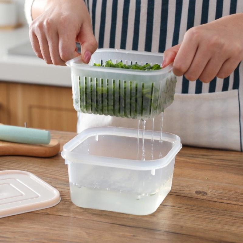 ［BJ商城］台灣現貨🇹🇼蔥花 薑片 大蒜 保鮮盒 冰箱 水果 蔬菜收納盒 廚房帶蓋瀝水 儲物盒子 密封-細節圖3