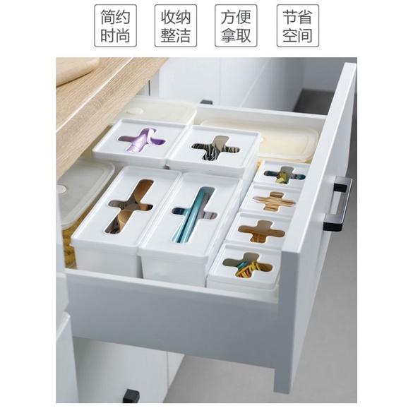 [BJ商城］台灣現貨🇹🇼多功能 十字收納盒 可疊加 組合抽屜 垃圾袋 置物盒 桌面雜物 整理收納盒-細節圖2