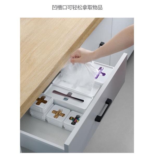 [BJ商城］台灣現貨🇹🇼多功能 十字收納盒 可疊加 組合抽屜 垃圾袋 置物盒 桌面雜物 整理收納盒-細節圖6