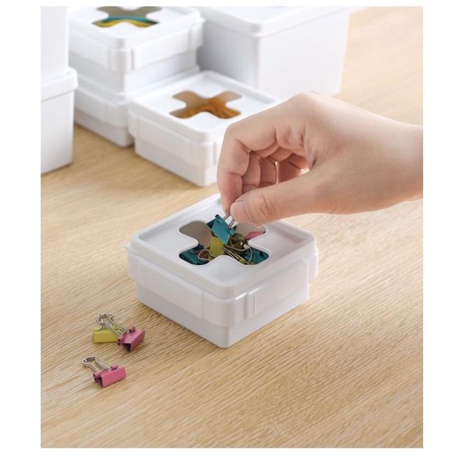 [BJ商城］台灣現貨🇹🇼多功能 十字收納盒 可疊加 組合抽屜 垃圾袋 置物盒 桌面雜物 整理收納盒-細節圖7