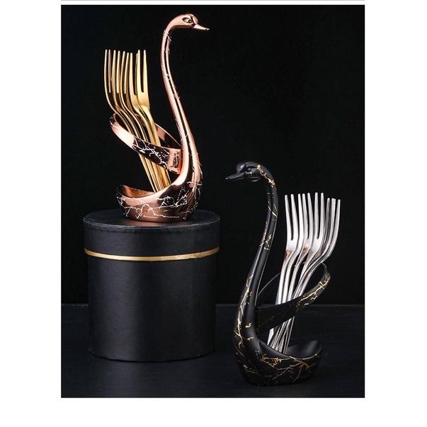 ［BJ商城］🇹🇼304不鏽鋼 創意天鵝水果叉座組 天鵝餐具座 鋅合金天鵝餐具座底 天鵝水果叉座套-細節圖7