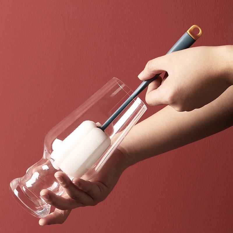 [BJ商城］台灣現貨🇹🇼 北歐風 奶瓶刷 杯刷 刷子 可掛式長柄杯刷家用玻璃杯奶瓶清潔刷創意多用保溫杯刷海綿擦-細節圖2