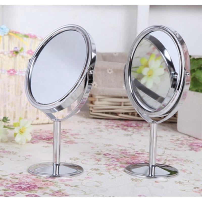 [BJ商城］台灣現貨🇹🇼 眼妝必備桌上型小鏡子金屬鏡子桌面1:2放大功能梳妝鏡雙面可旋轉美容化妝鏡-細節圖5