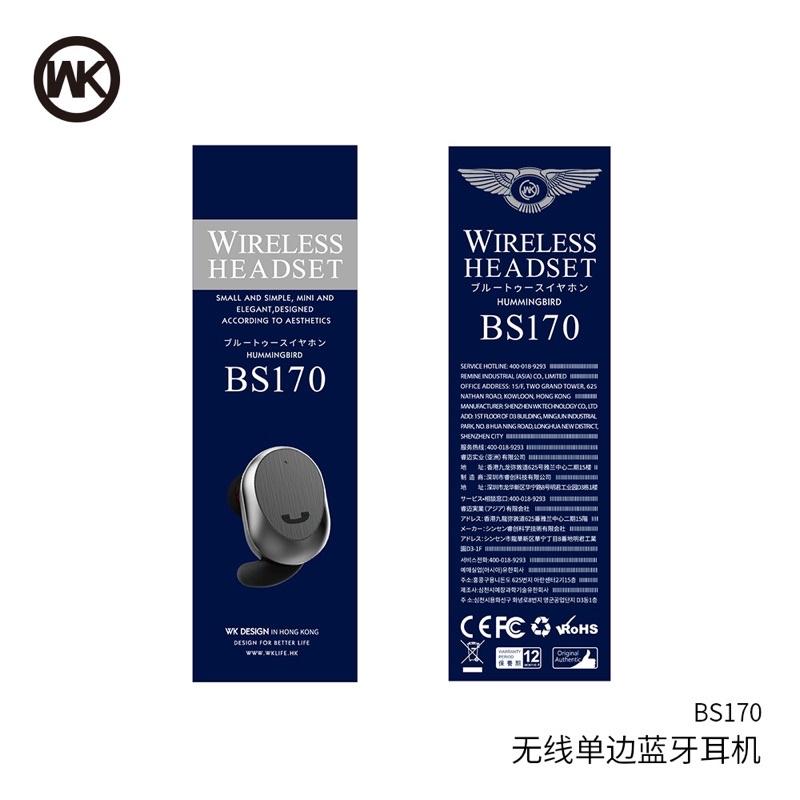 [BJ商城］台灣現貨🇹🇼 公司正品WK新款迷你單邊藍牙耳機 商務時尚無線車載語音耳機4.2單耳BS170-細節圖3