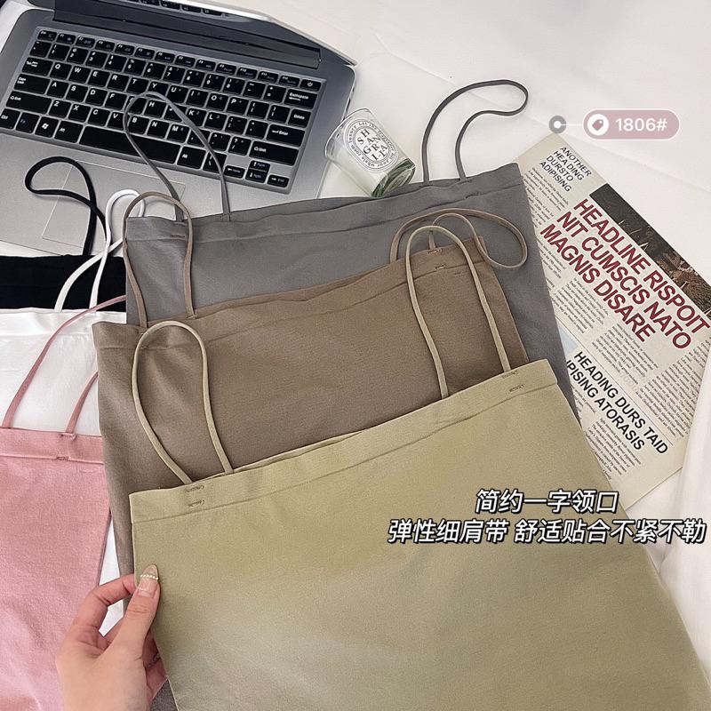 BJ商城🇹🇼韓版平口細肩內搭背心 帶胸墊免穿內衣 上衣 小可愛 女裝 背心女 衣服 短版上衣-細節圖2