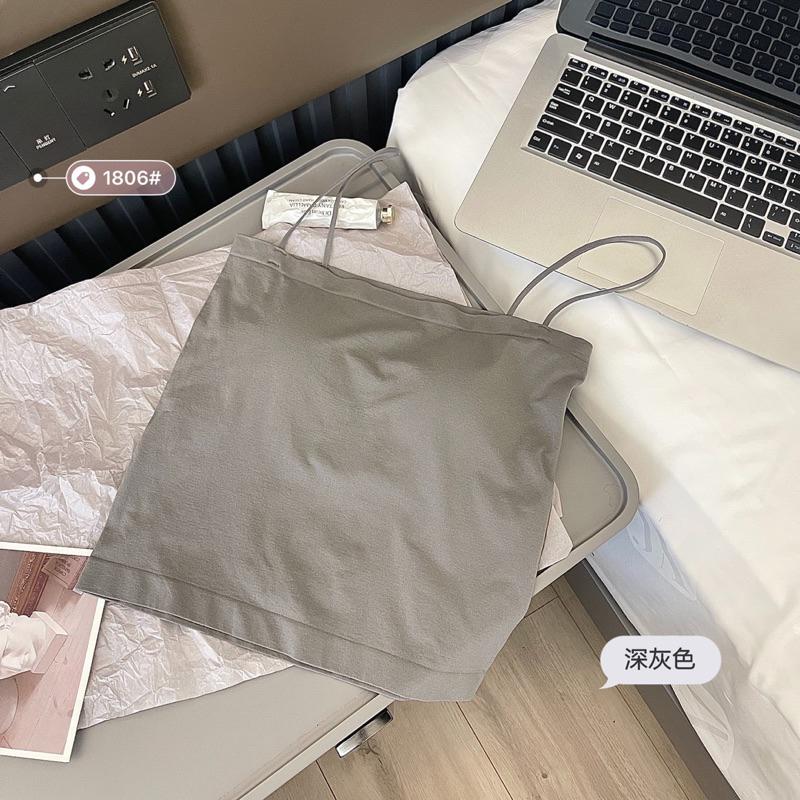 BJ商城🇹🇼韓版平口細肩內搭背心 帶胸墊免穿內衣 上衣 小可愛 女裝 背心女 衣服 短版上衣-細節圖8