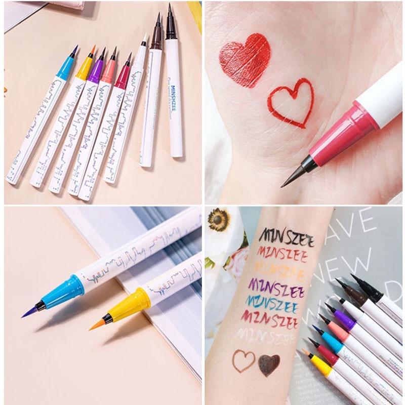 ［BJ商城］台灣現貨🇹🇼 minshzee茗希芝彩色眼線筆不暈染棕色紫色紅色防水持久白色眼線液-細節圖3