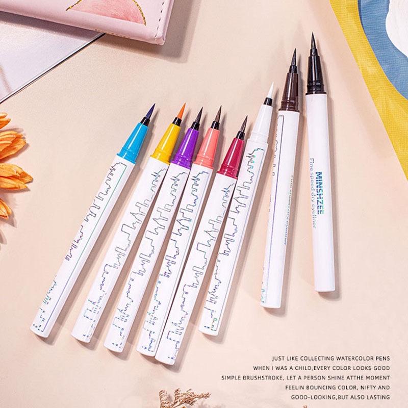 ［BJ商城］台灣現貨🇹🇼 minshzee茗希芝彩色眼線筆不暈染棕色紫色紅色防水持久白色眼線液-細節圖4