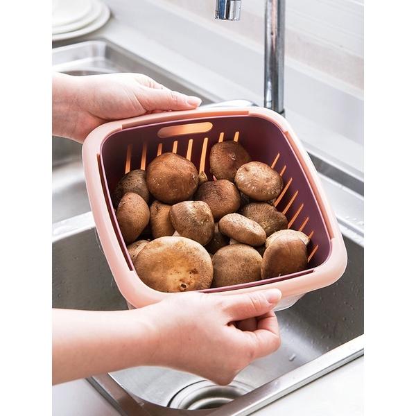 [BJ商城］台灣現貨🇹🇼北歐水果蔬菜瀝水籃 雙層洗菜籃 蔬果藍 洗菜藍 瀝水盆 廚房用品 居家用品 水果籃 廚具 洗菜盆-細節圖4